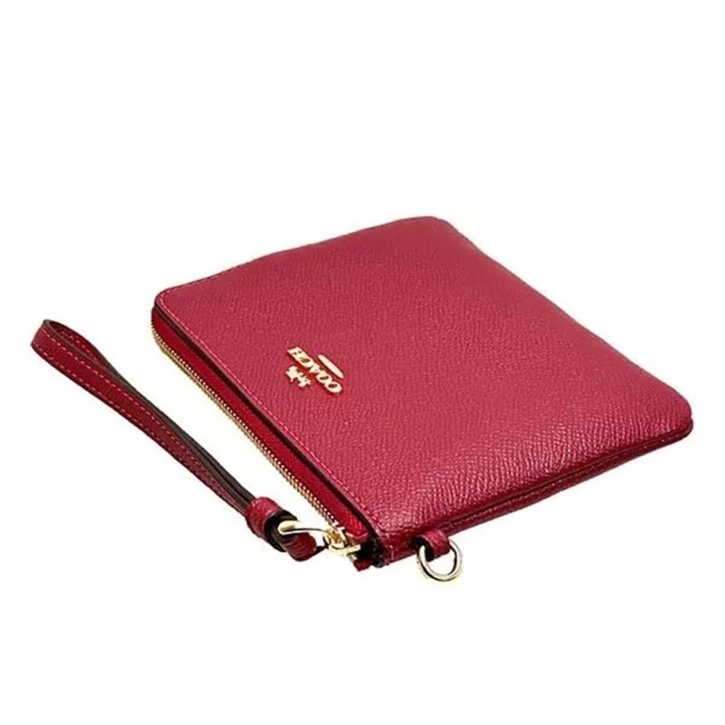 【COACH】素面皮革L型手拿包及吊飾禮盒-紅色-2