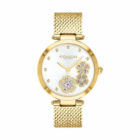 【COACH】花朵鑲鑽腕錶-金色