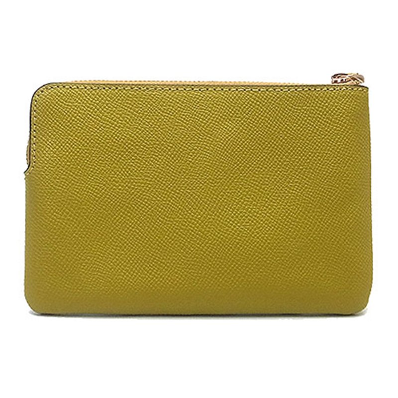 【COACH】素面皮革Ｌ型拉鍊手拿包-土黃色-1