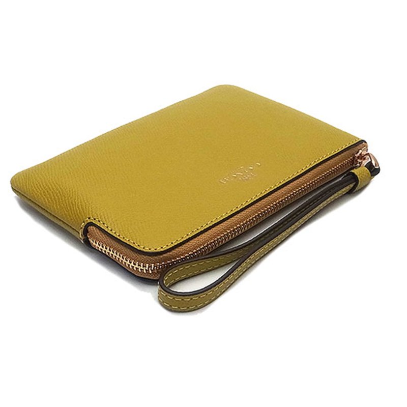 【COACH】素面皮革Ｌ型拉鍊手拿包-土黃色-2