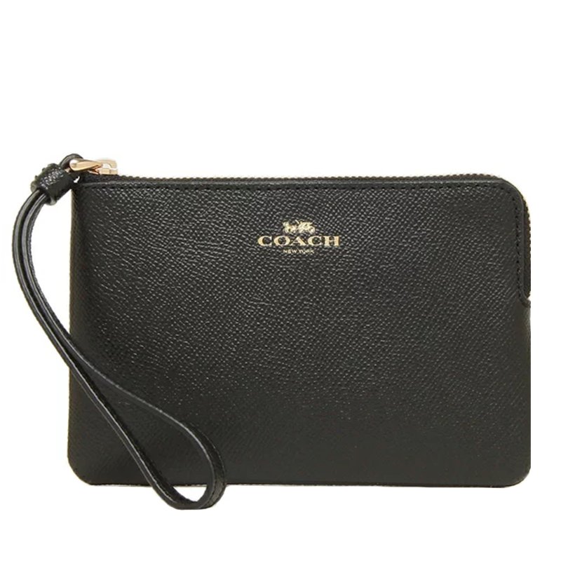 【COACH】素面皮革Ｌ型拉鍊手拿包-黑色-0