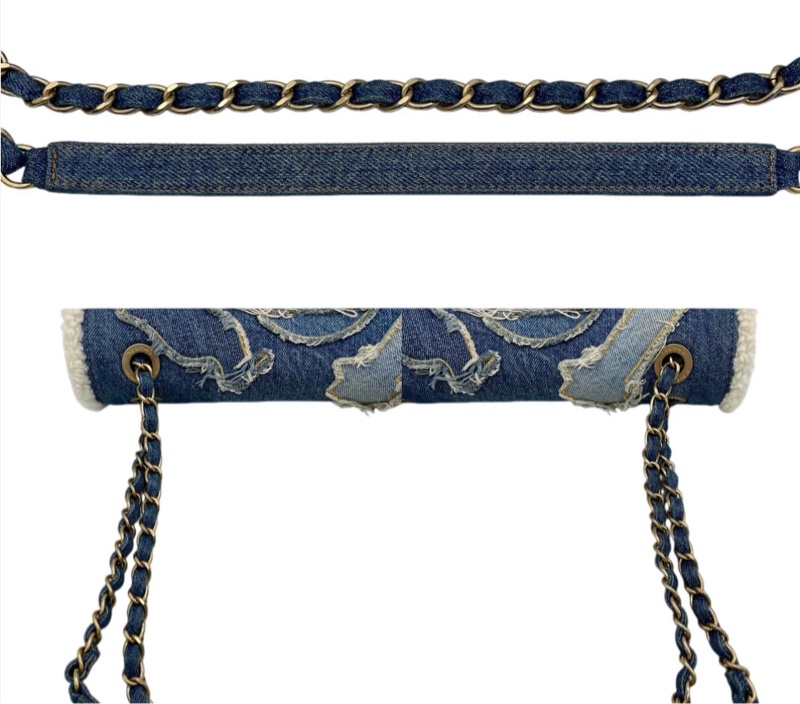 「JL精品代購」 98新 Chanel走秀款羊羔毛牛仔埃及楔形文字刺繡系列CF雙鏈條翻蓋包-8