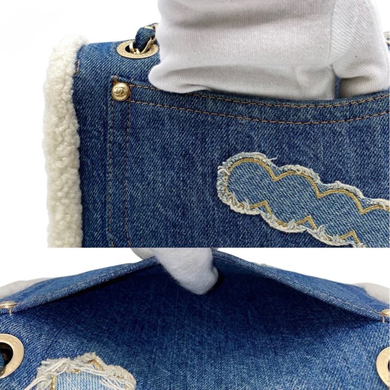 「JL精品代購」 98新 Chanel走秀款羊羔毛牛仔埃及楔形文字刺繡系列CF雙鏈條翻蓋包-11