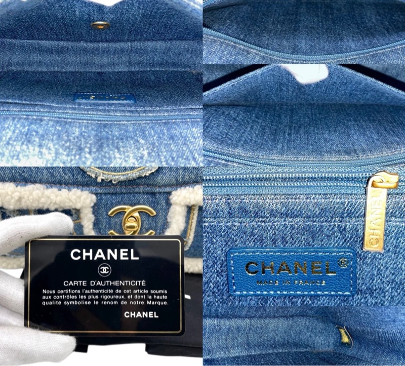 「JL精品代購」 98新 Chanel走秀款羊羔毛牛仔埃及楔形文字刺繡系列CF雙鏈條翻蓋包-14