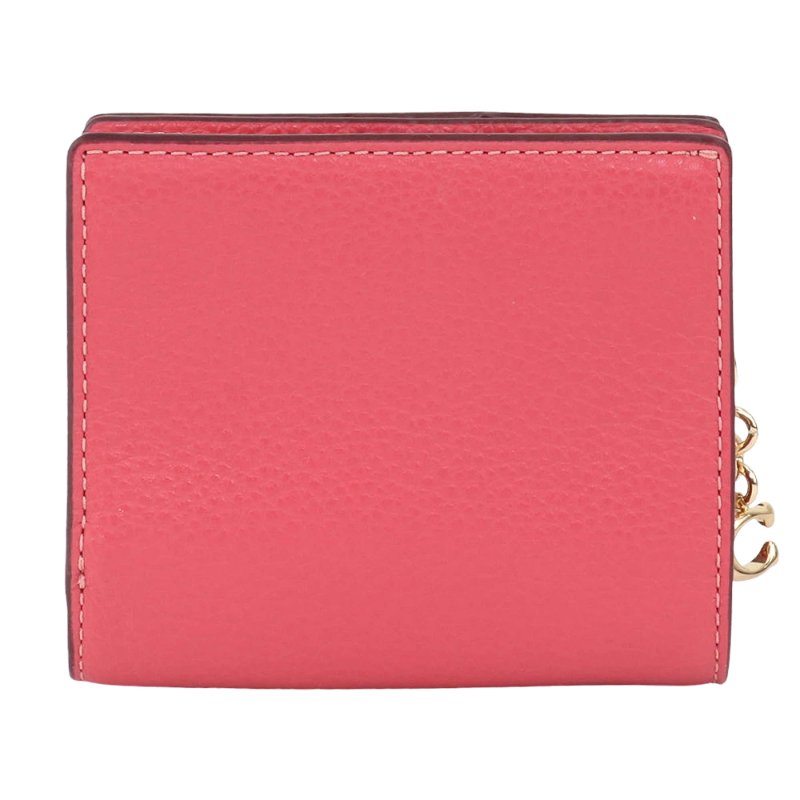 【COACH】鵝卵石皮革二折短夾-桃粉色-1