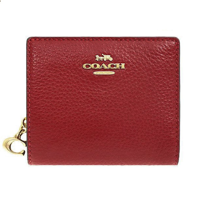 【COACH】鵝卵石皮革二折短夾-紅色-0