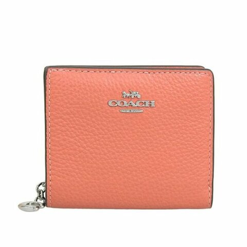 【COACH】鵝卵石皮革二折短夾-桔色