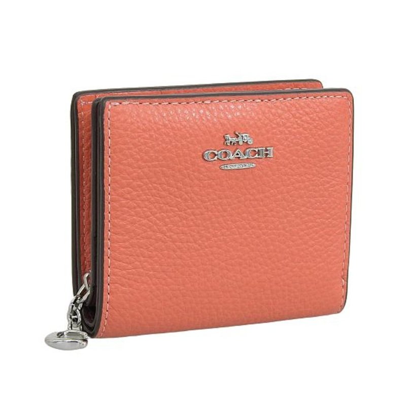 【COACH】鵝卵石皮革二折短夾-桔色-1