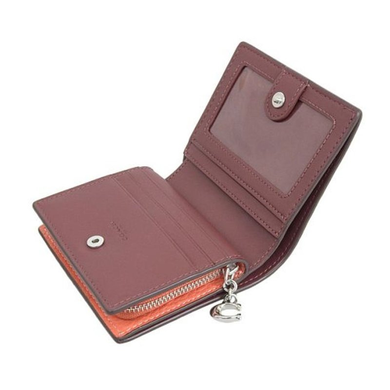 【COACH】鵝卵石皮革二折短夾-桔色-4