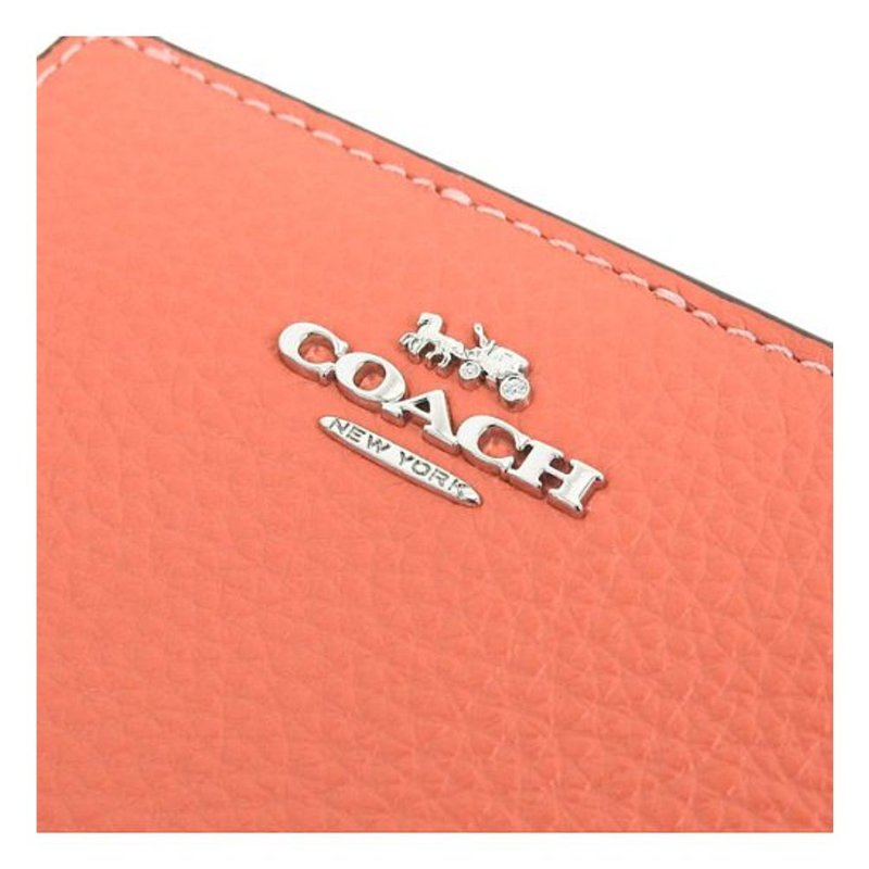 【COACH】鵝卵石皮革二折短夾-桔色-5