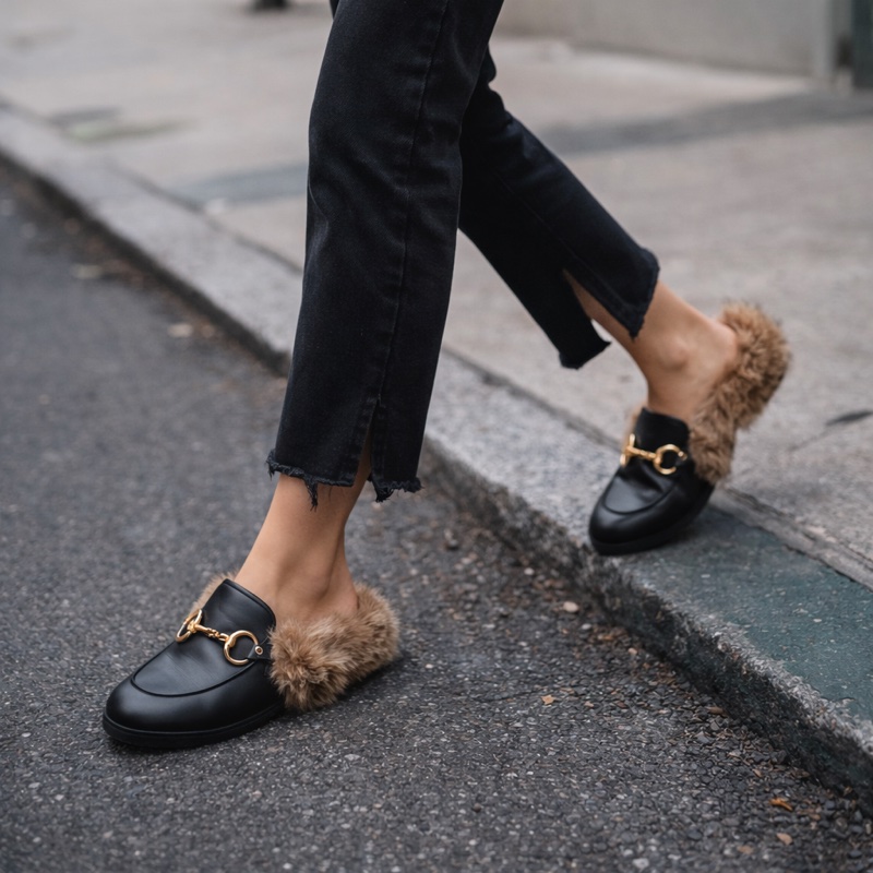 914intheair精品代購『全新閒置』Gucci 毛毛馬銜扣穆勒拖39-0