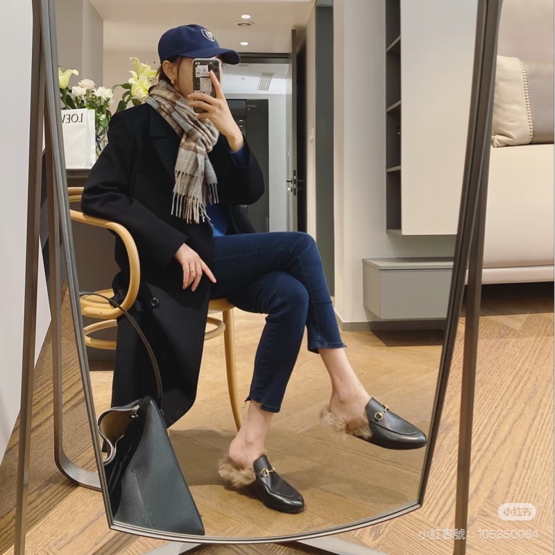 914intheair精品代購『全新閒置』Gucci 毛毛馬銜扣穆勒拖39-1