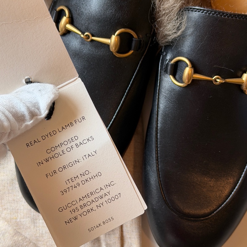 914intheair精品代購『全新閒置』Gucci 毛毛馬銜扣穆勒拖39-7