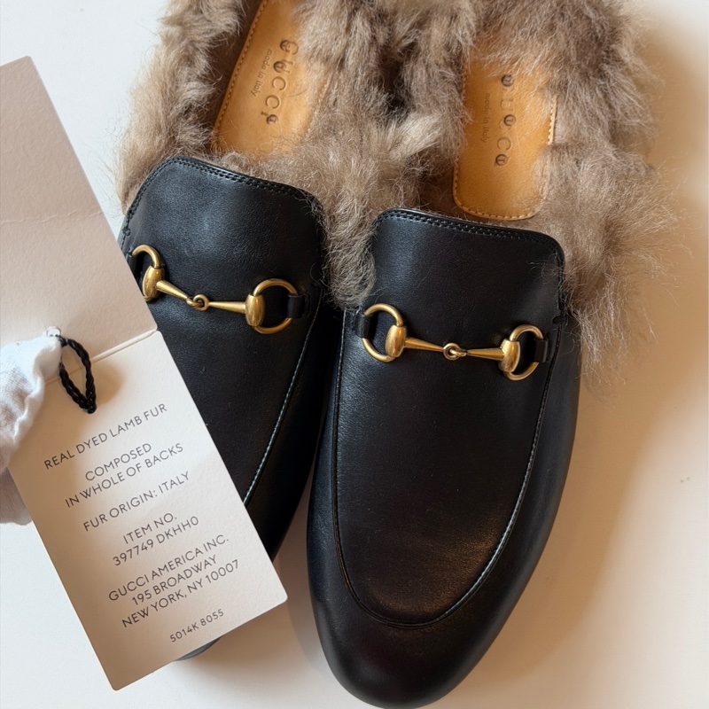 914intheair精品代購『全新閒置』Gucci 毛毛馬銜扣穆勒拖39-8