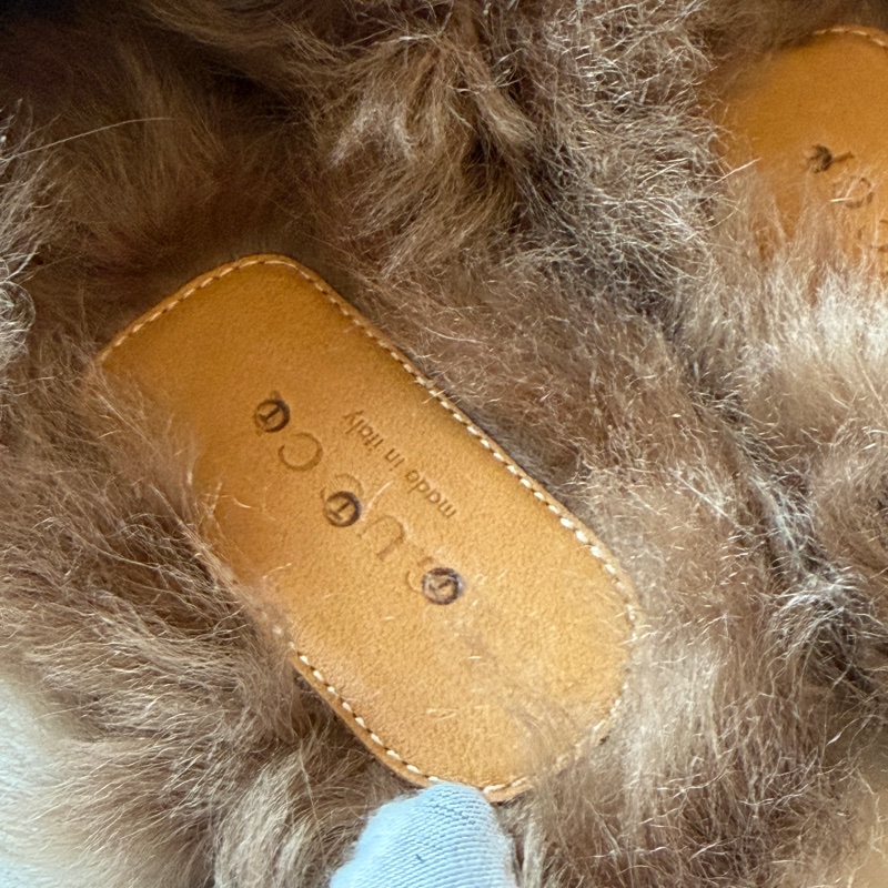 914intheair精品代購『全新閒置』Gucci 毛毛馬銜扣穆勒拖39-11