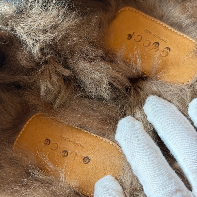 914intheair精品代購『全新閒置』Gucci 毛毛馬銜扣穆勒拖39-14