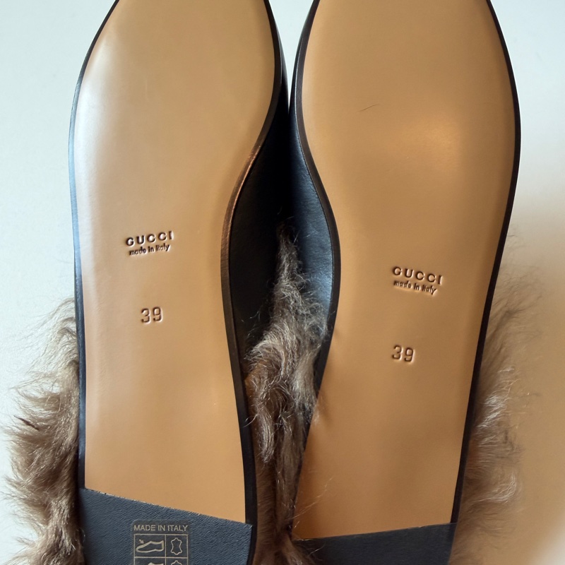 914intheair精品代購『全新閒置』Gucci 毛毛馬銜扣穆勒拖39-15