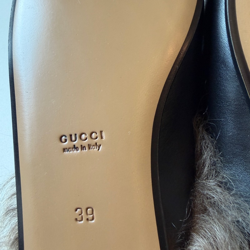 914intheair精品代購『全新閒置』Gucci 毛毛馬銜扣穆勒拖39-16