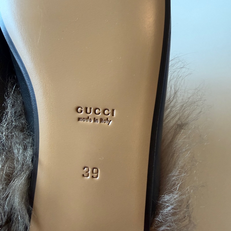 914intheair精品代購『全新閒置』Gucci 毛毛馬銜扣穆勒拖39-17