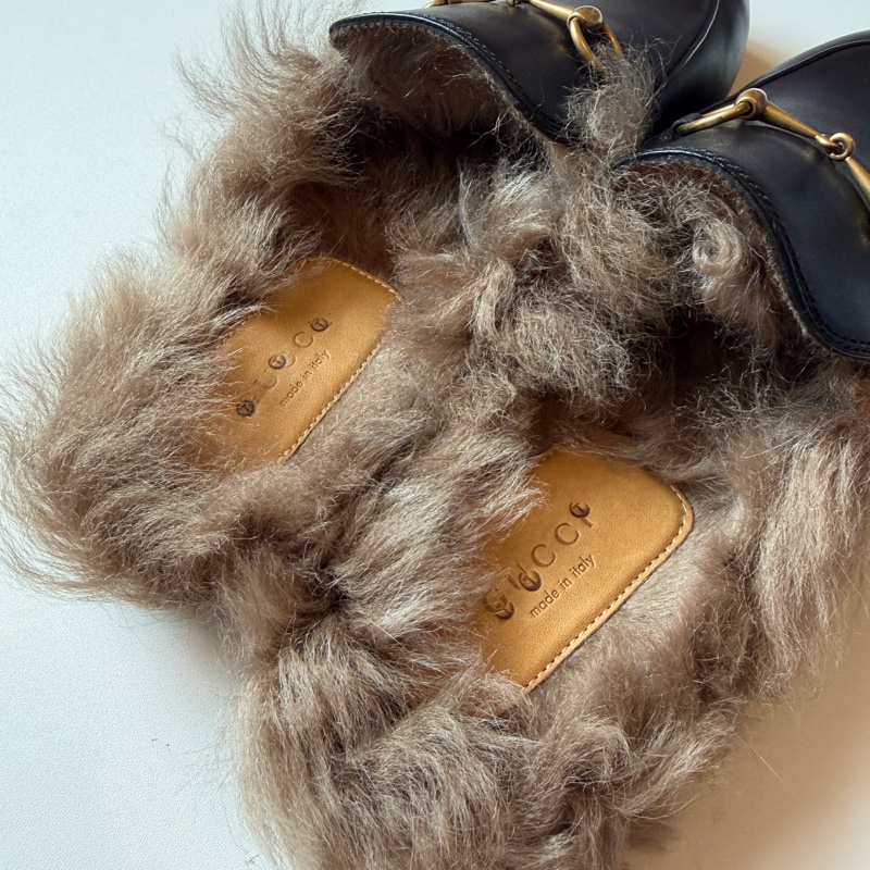 914intheair精品代購『全新閒置』Gucci 毛毛馬銜扣穆勒拖39-19