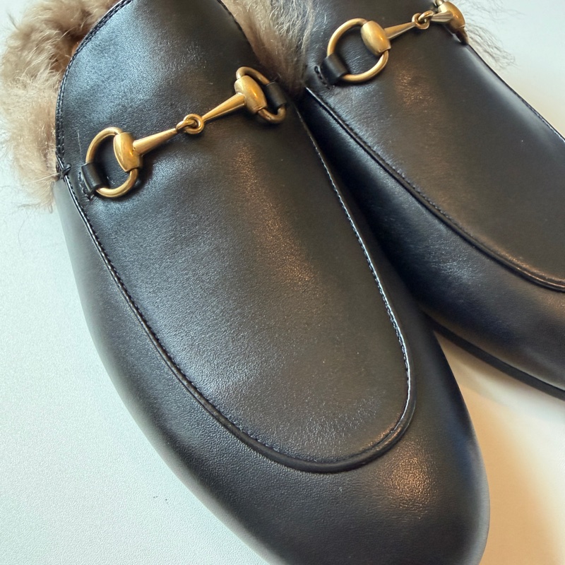 914intheair精品代購『全新閒置』Gucci 毛毛馬銜扣穆勒拖39-21