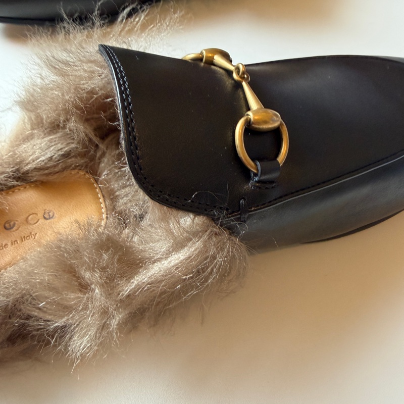 914intheair精品代購『全新閒置』Gucci 毛毛馬銜扣穆勒拖39-24