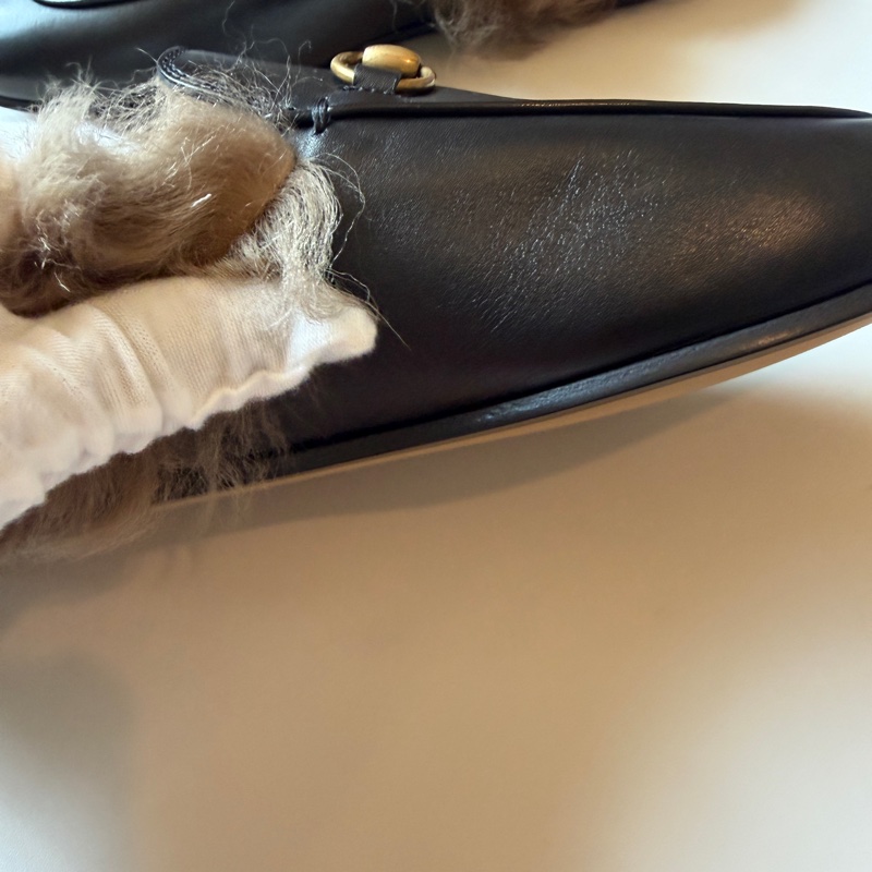 914intheair精品代購『全新閒置』Gucci 毛毛馬銜扣穆勒拖39-25