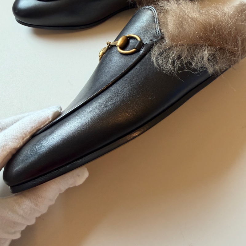 914intheair精品代購『全新閒置』Gucci 毛毛馬銜扣穆勒拖39-28