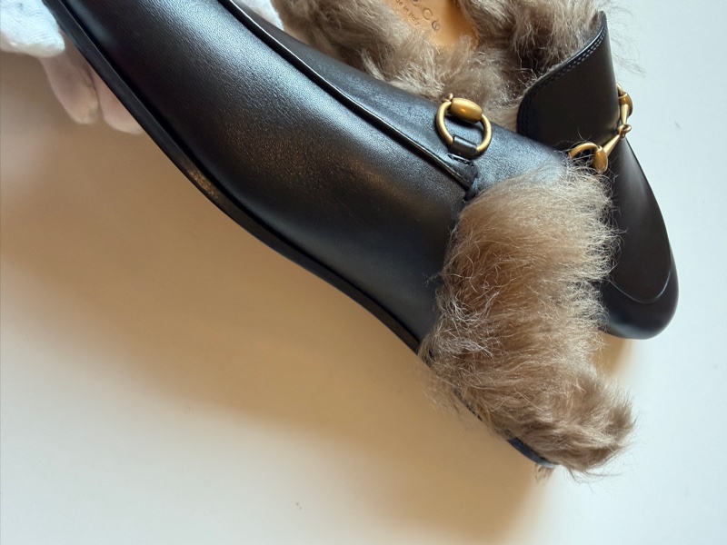 914intheair精品代購『全新閒置』Gucci 毛毛馬銜扣穆勒拖39-31