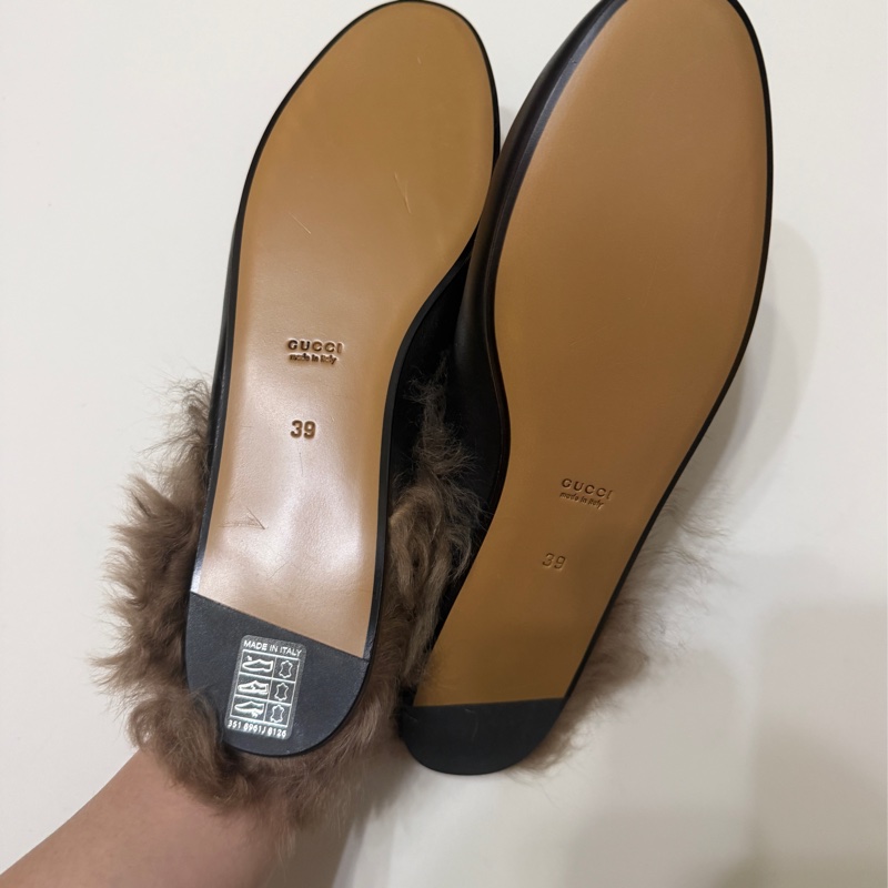 914intheair精品代購『全新閒置』Gucci 毛毛馬銜扣穆勒拖39-35