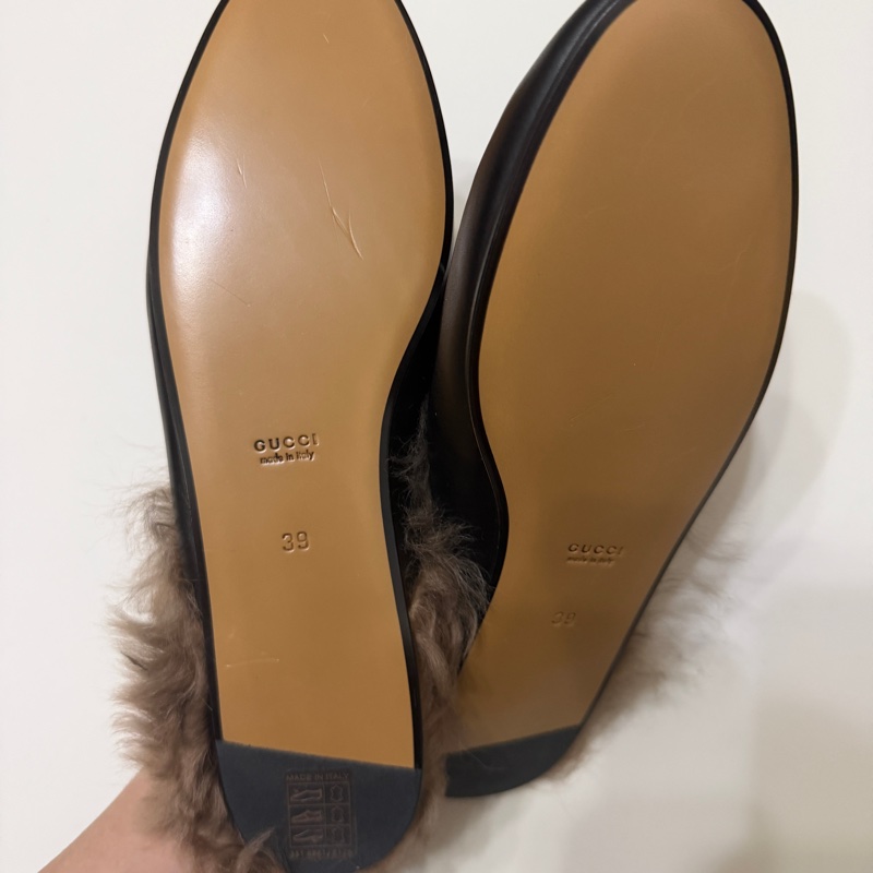914intheair精品代購『全新閒置』Gucci 毛毛馬銜扣穆勒拖39-36