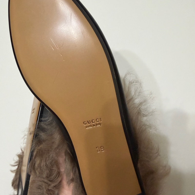 914intheair精品代購『全新閒置』Gucci 毛毛馬銜扣穆勒拖39-39