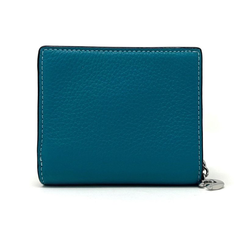 【COACH】鵝卵石皮革二折短夾-土耳其藍-1