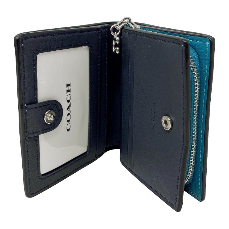 【COACH】鵝卵石皮革二折短夾-土耳其藍-4