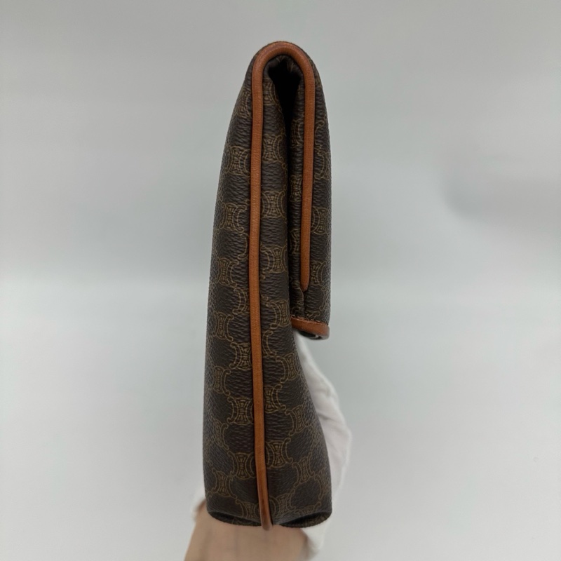 「JL精品代購」 9新 celine老花棕色手拿包-4