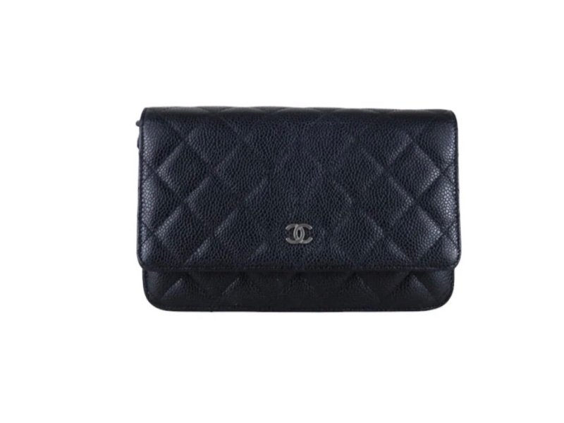 「JL精品代購」 98新 Chanel 香奈兒 Woc 荔枝牛皮 黑銀-2