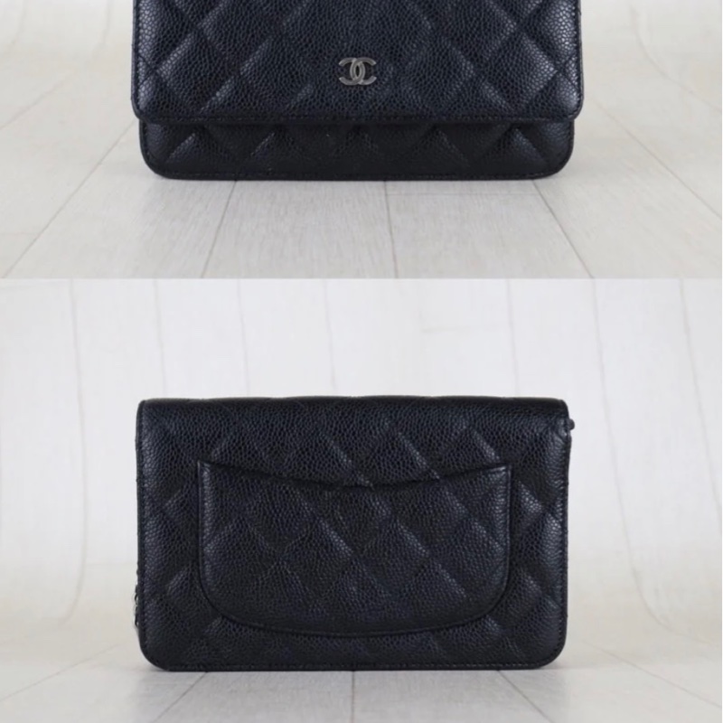 「JL精品代購」 98新 Chanel 香奈兒 Woc 荔枝牛皮 黑銀-3