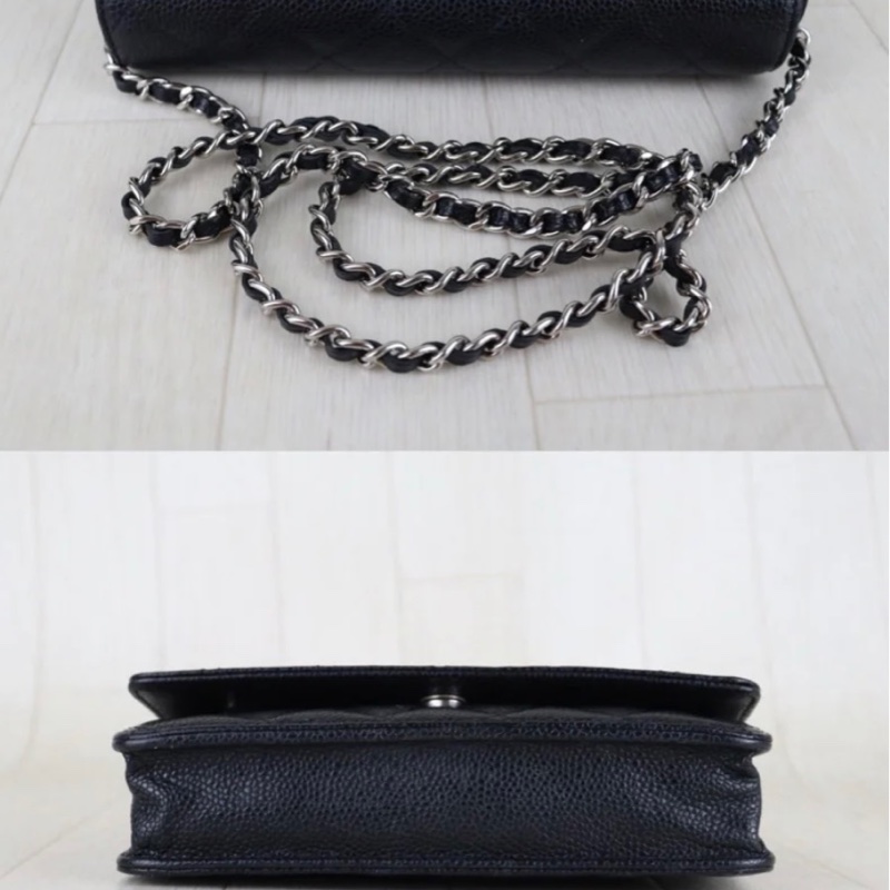 「JL精品代購」 98新 Chanel 香奈兒 Woc 荔枝牛皮 黑銀-5