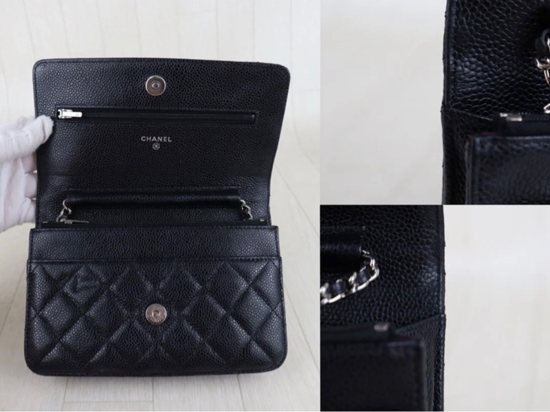 「JL精品代購」 98新 Chanel 香奈兒 Woc 荔枝牛皮 黑銀-7