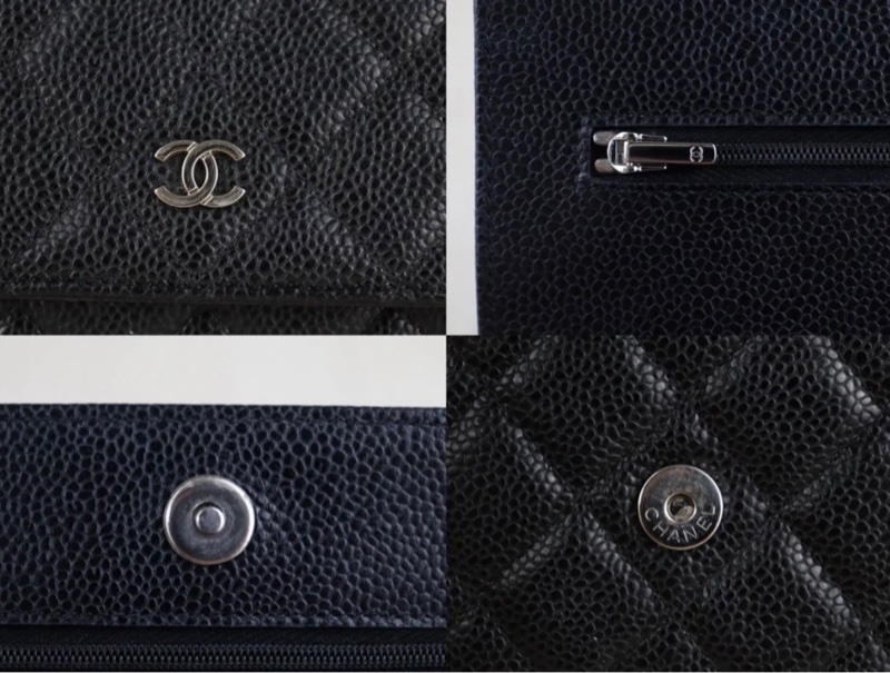 「JL精品代購」 98新 Chanel 香奈兒 Woc 荔枝牛皮 黑銀-8