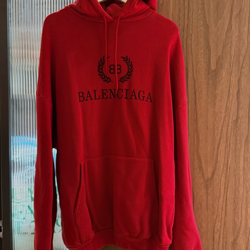 BALENCIAGA | 中性款品牌Logo帽T/ 暗紅-1