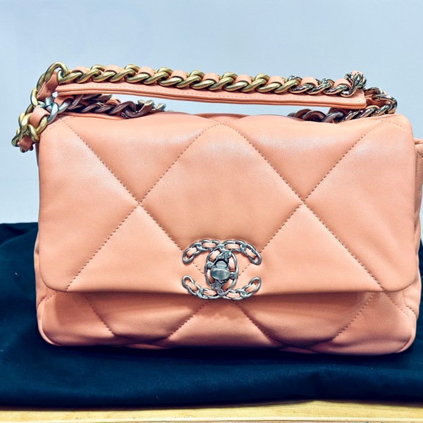 CHANEL 成色基本全新 粉金19bag小號肩背斜背包26*16*7.5 配件塵袋-10