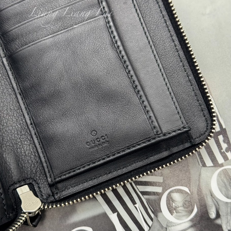 GUCCI 古馳 Microguccissima 經典小雙G壓紋拉鍊黑色長夾-2