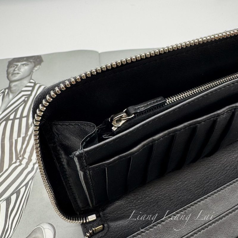 GUCCI 古馳 Microguccissima 經典小雙G壓紋拉鍊黑色長夾-8