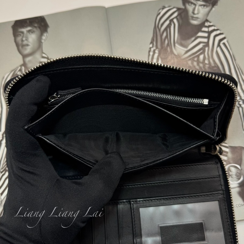 GUCCI 古馳 Microguccissima 經典小雙G壓紋拉鍊黑色長夾-10