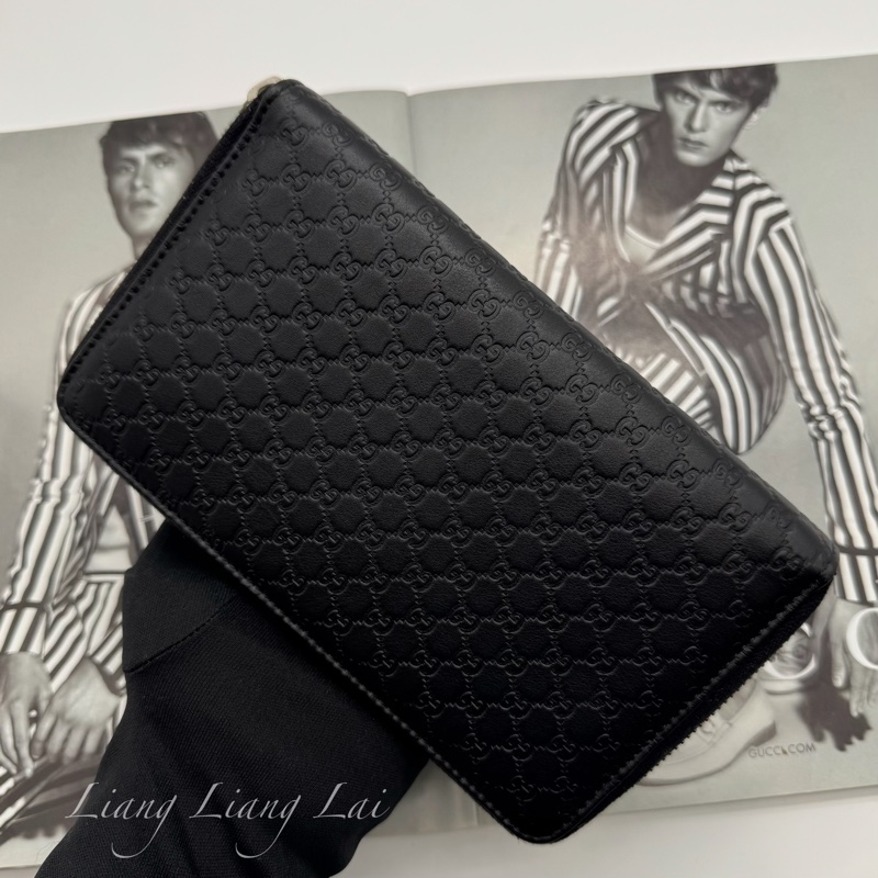 GUCCI 古馳 Microguccissima 經典小雙G壓紋拉鍊黑色長夾-20