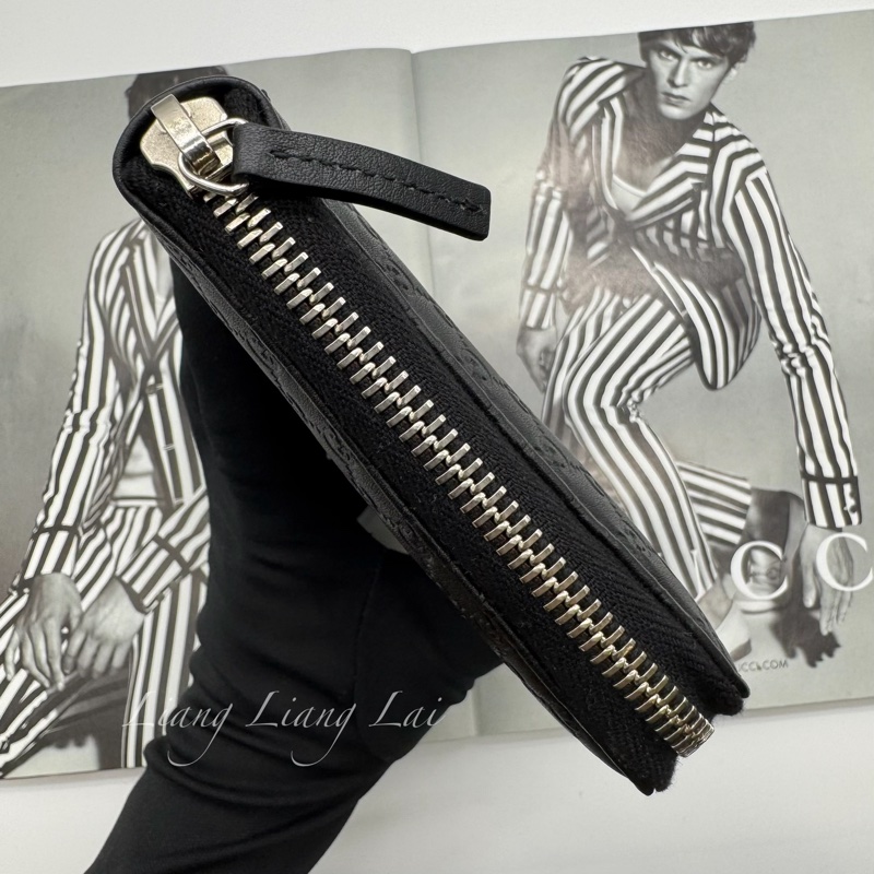 GUCCI 古馳 Microguccissima 經典小雙G壓紋拉鍊黑色長夾-23
