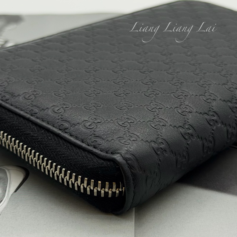 GUCCI 古馳 Microguccissima 經典小雙G壓紋拉鍊黑色長夾-27