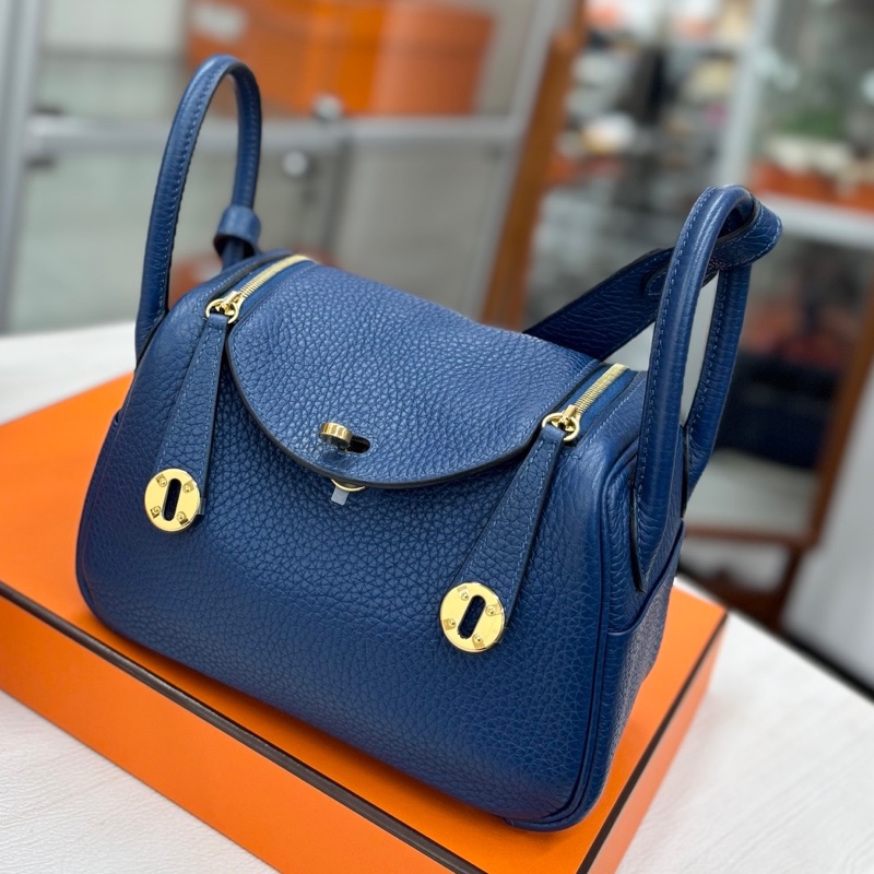 🌈Hermes💙Mini Lindy一代💙S4深邃藍金扣🌈99.5新🌟TC皮🌟愛馬仕🌟-1