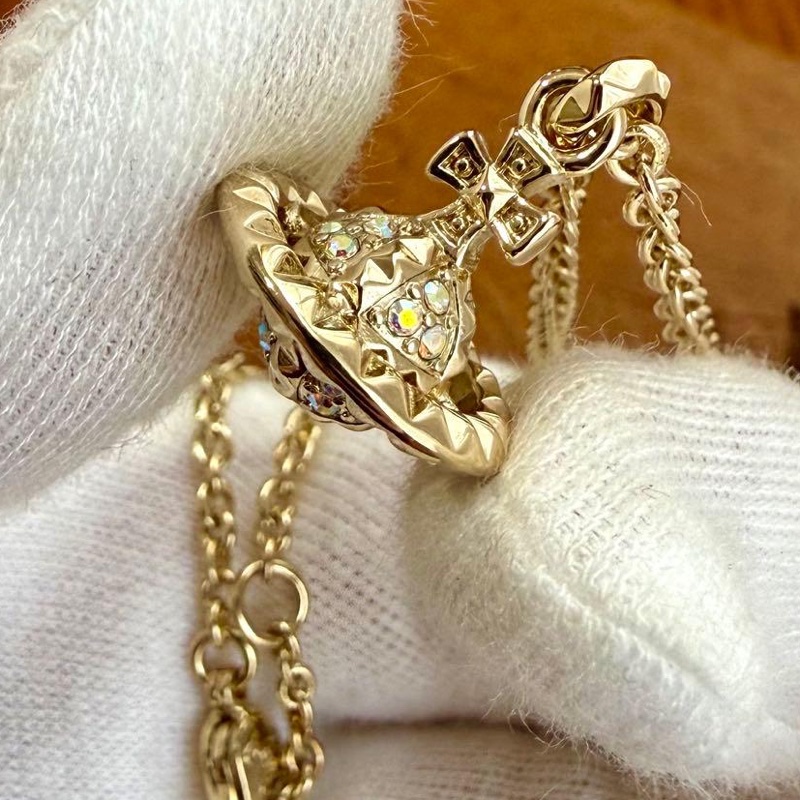 🌷VivienneWestwood 水鑽3D土星項鍊|經典花紋✦fufu style 精品✦ 氣質款|-2